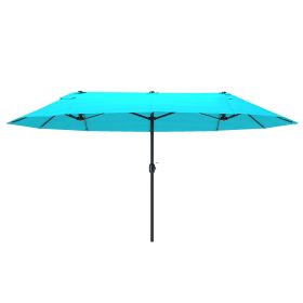 Outsunny Patio Umbrella 15ft Double-Sided Outdoor Market Extra Large Umbrella with Crank Handle for Backyard, Blue