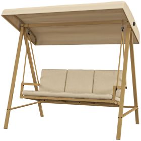 Outsunny Triple-Seater Garden Swing Bench with Sunshade & Detachable Padding, Sand Hue for Patio Leisure|