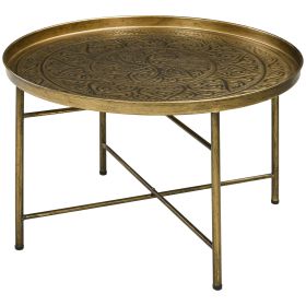 HOMCOM 24" Round Cafe Table, Gold Hammered Tray Top with Metal Frame, Living Room Center Table