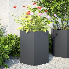 Garden Planter Set of 2 Anthracite Steel Large Garden Planter