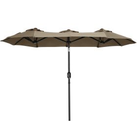 Outsunny Double-sided Patio Umbrella 9.5' Large Outdoor Market Umbrella with Push Button Tilt and Crank, 3 Air Vents and 12 Ribs, for Garden, Dec