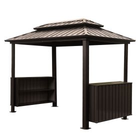 6x10FT Hardtop Grill Gazebo, Outdoor BBQ Gazebo with Double Galvanized Steel Roof, Patio Grill Canopy with 2 Cabinets and Ceiling Hooks for Backy