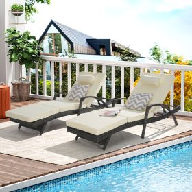Outdoor Wicker Long Reclining Chair Set of 2 with Cushions