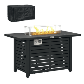Propane Gas Fire Pit Table, Outdoor Firepit with 43" Steel Tabletop and Lid, 50,000 BTU Pulse Ignition Fire Table w/ Stainless Steel Burner