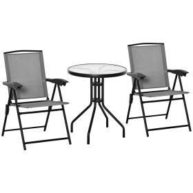 Folding Outdoor Bistro Set, Patio Table and Chairs with Reclining Backrest and Round Dining Table, Grey