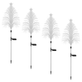 4Pack 7 Color Changing Solar Christmas Tree Lights Outdoor Optical Fiber Stake Lights Cedar Tree Lights With Topper Star IP44 Waterproof For Gard (Color: White)