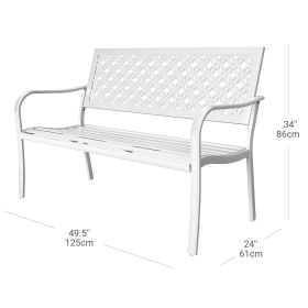 Outdoor Garden Bench with Anti-Rust Metal Powder Coated Frame, Patio Bench for Front Porch Park (Color: White)