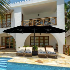 Double Sided Outdoor Market Umbrella with Crank Extra Large Patio Garden Pool Backyard Beach Umbrella Beige (Color: Black)
