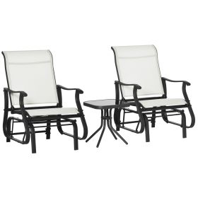 Outsunny 3-Piece Outdoor Gliders Set Bistro Set with Steel Frame, Tempered Glass Top Table for Patio, Garden, Backyard, Lawn, Cream White (Color: as Pic)