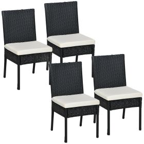 Outsunny 4 PE Rattan Outdoor Dining Chairs with Cushions, Patio Wicker Dining Chairs with Backrests for Porch, Deck, Garden, Cream White (Color: as Pic)