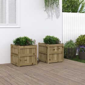 Garden Planters 2 pcs Impregnated Wood Pine (Color: Brown)