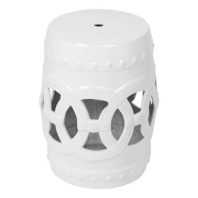 16.75 inch/17 inch/17.25 inch/17.75inch Drum Stool Ceramic Side Table Hollow White Cutwork Traditional Garden Stool Hollow Outdoor Side Table (Color: White, size: 17 in.)