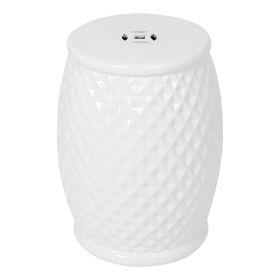 16.75 inch/17 inch/17.25 inch/17.75inch Drum Stool Ceramic Side Table Hollow White Cutwork Traditional Garden Stool Hollow Outdoor Side Table (Color: White, size: 17.25 inch)