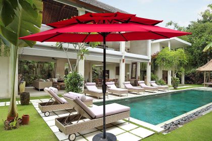 9Ft 3-Tiers Outdoor Patio Umbrella with Crank and tilt and Wind Vents for Garden Deck Backyard Pool Shade Outside Deck Swimming Pool (SKU: W65627937)