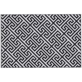 Reversible Outdoor RV Rug, Patio Floor Mat, 6' x 9' Plastic Straw Rug for Backyard, Deck, Beach, Camping, Black & White (Color: Black, White)